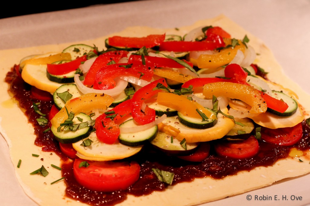 vegetable layers on puff pastry