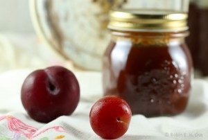 fresh plums and jarred preserves