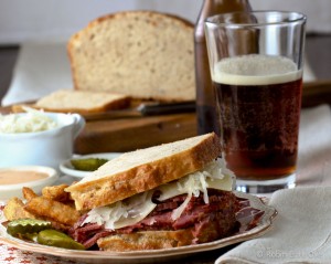 Reuben Sandwich and Beer